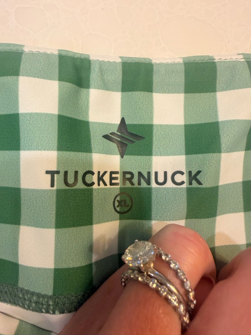 Tuckernuck Green and White Gingham Bike Shorts! Excellent condition! XL! - Picture 2 of 5